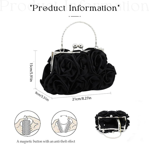 Classic Satin Rose Evening Clutch