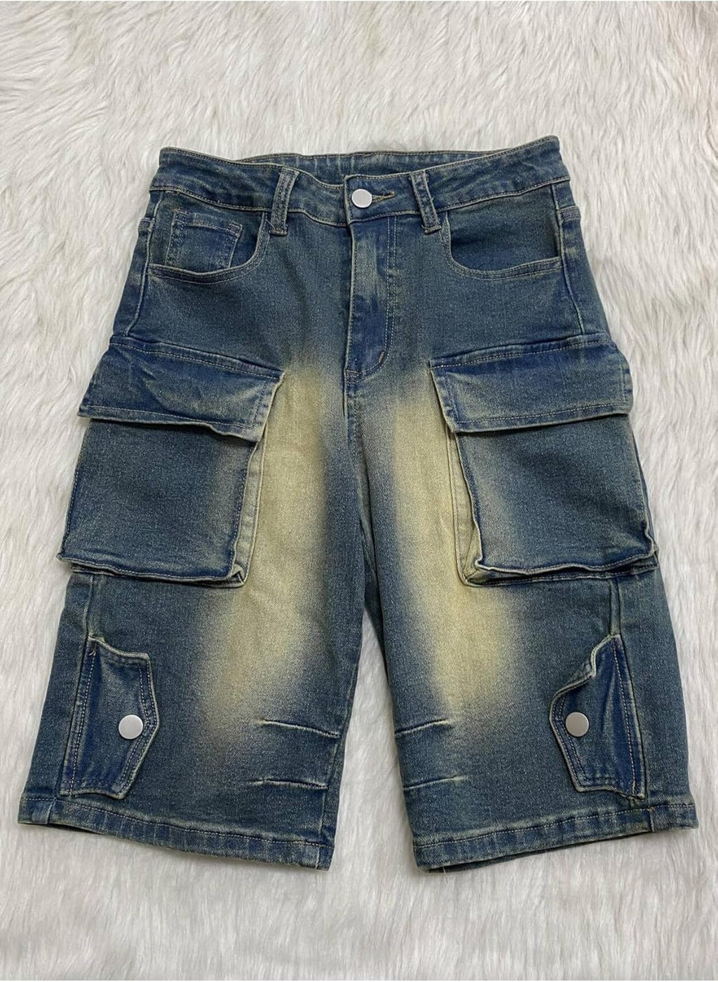 High-Rise Cargo Denim Shorts