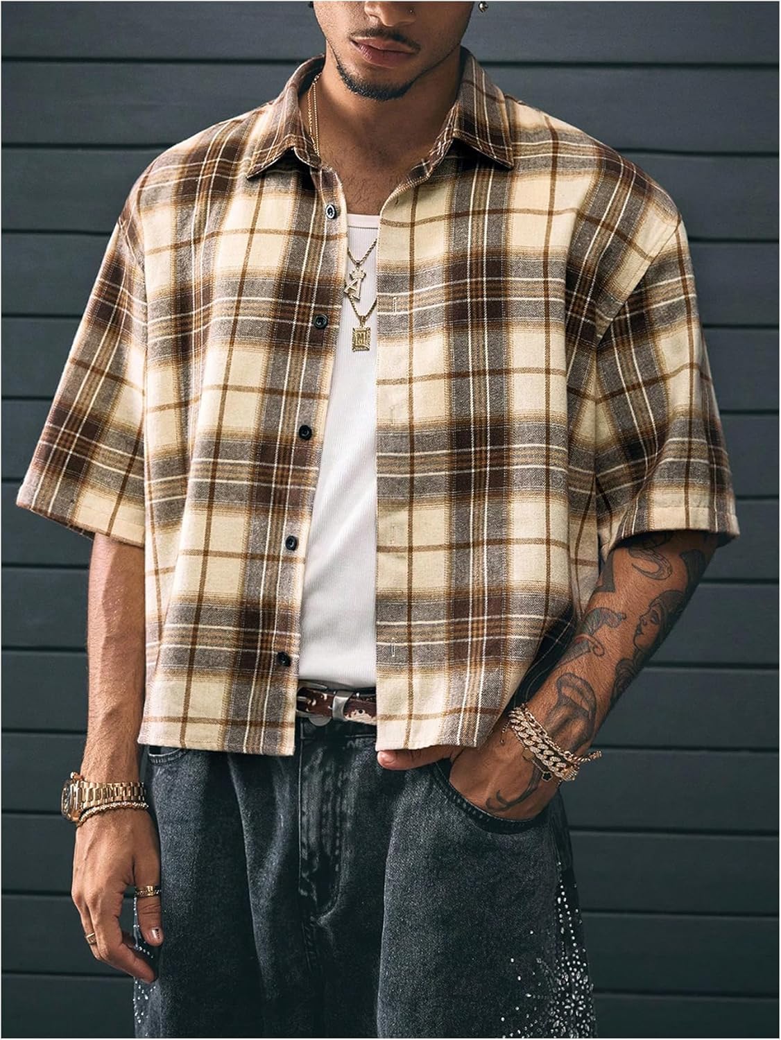Gingham Boxy Crop Button-Up Shirt