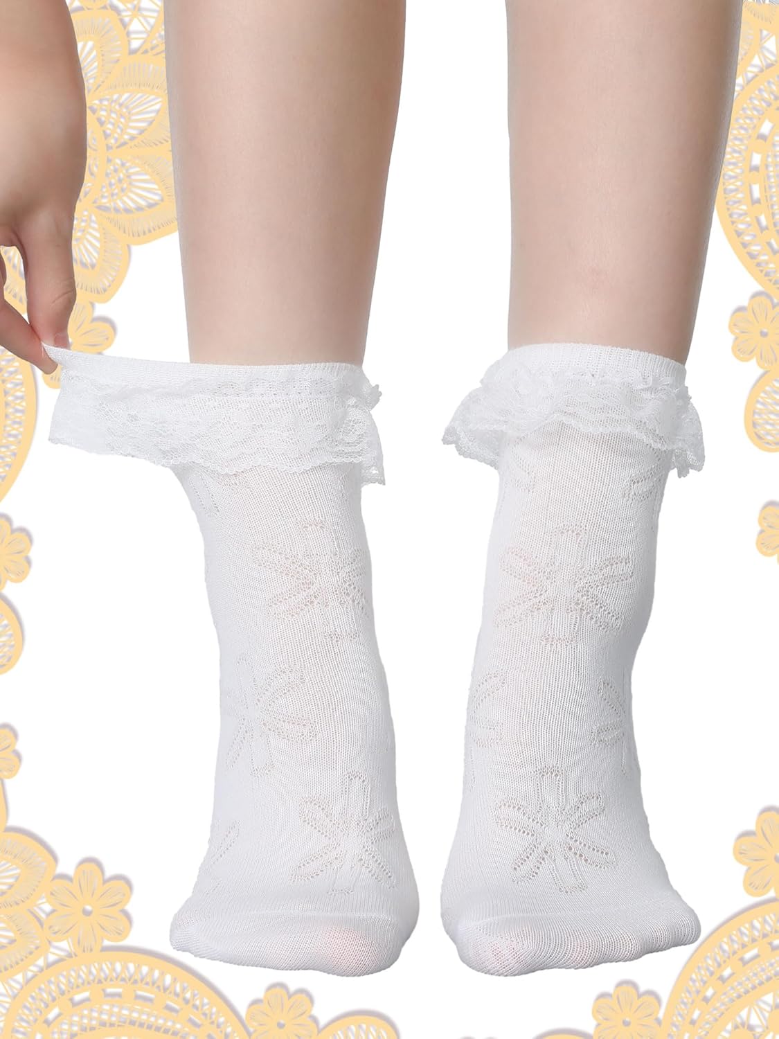 Fourluoo Ruffle Lace Ankle Socks